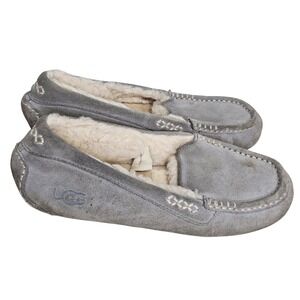 UGG Ansley Light Grey Suede Moccasin Slippers Womens 8 Wool Lined 3312